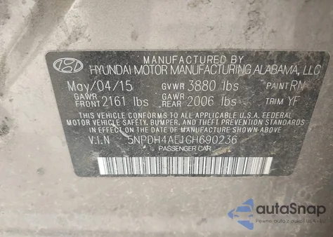 2016 Hyundai Elantra Se from USA, damaged, VIN 5NPDH4AE1GH690236